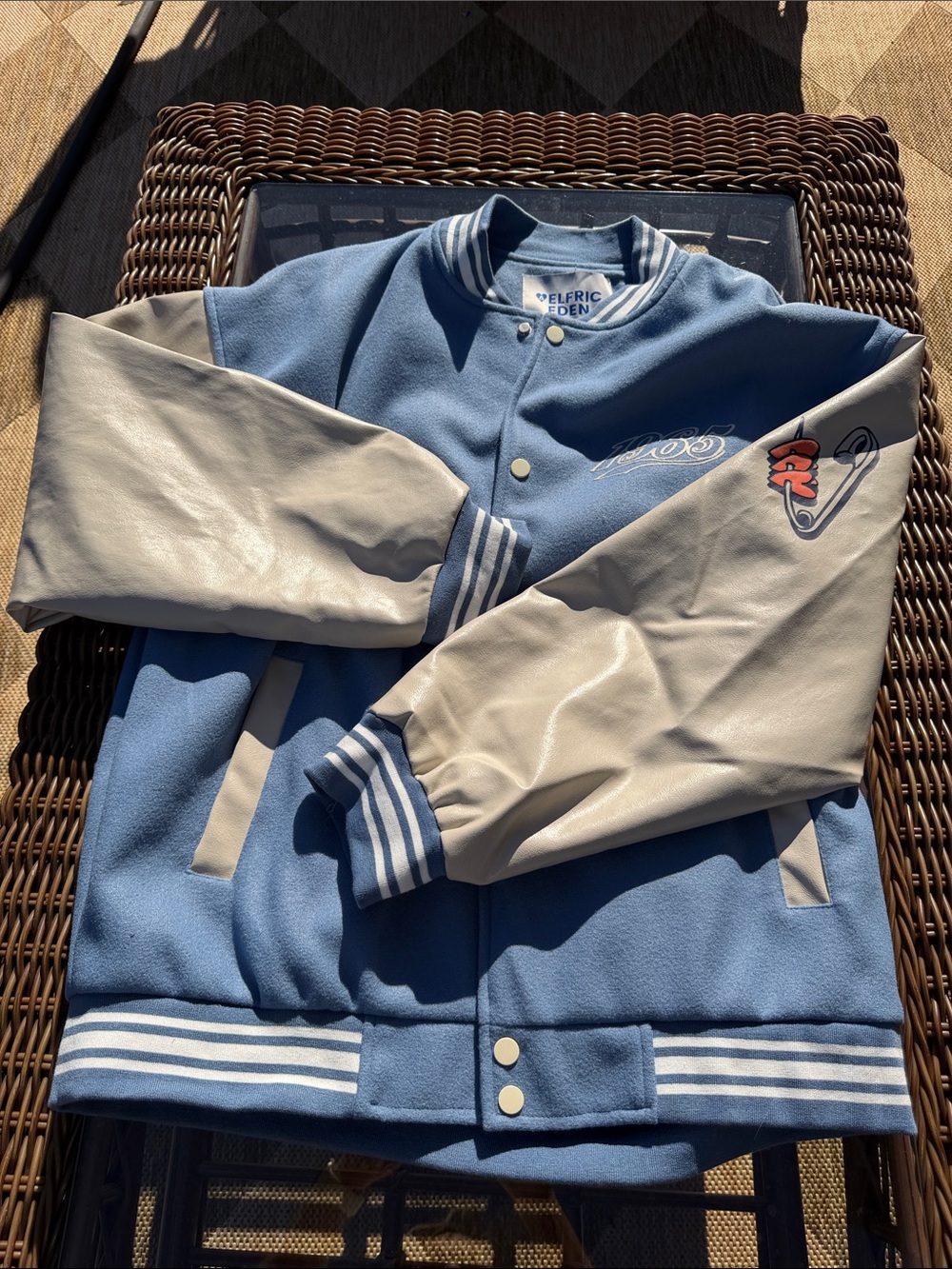 Aelfric Eden Light Blue and Cream Varsity Bomber Jacket